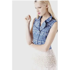 Kiwi Tucker Vest Womens‎ Small Blue Aztec Moto Sleeveless Zip Cotton KWTA20106